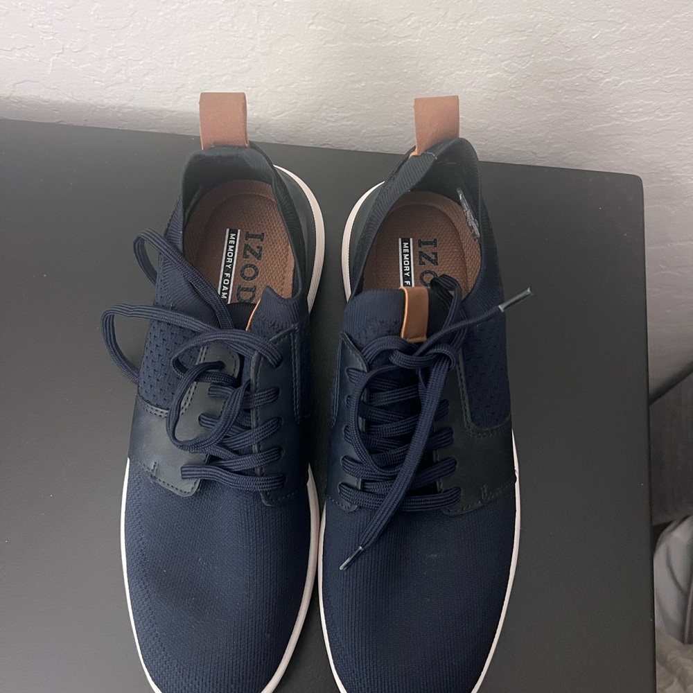 Izod Navy Blue Lace-Up Knit Sneakers with White Sole - Picture 2 of 7